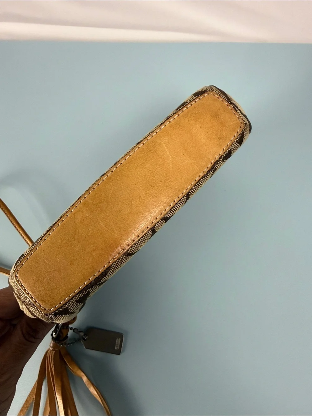 Coach Brown/Tan Signature Canvas Wristlet with Tassel